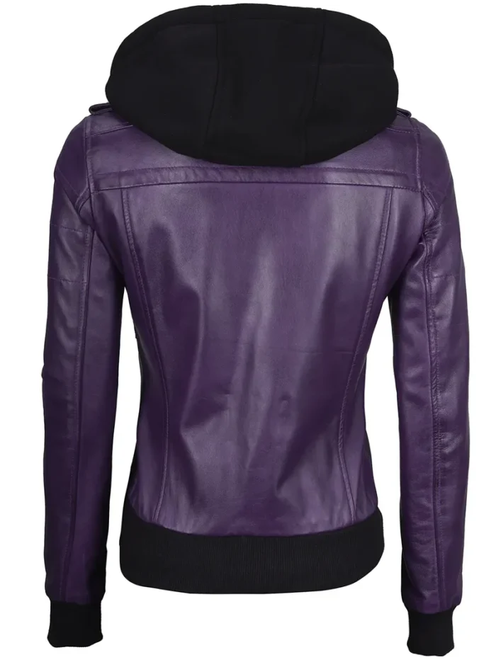 Black Women's Leather Jacket with Hood – Stylish and Cozy Outerwear from Edinburgh - Image 2