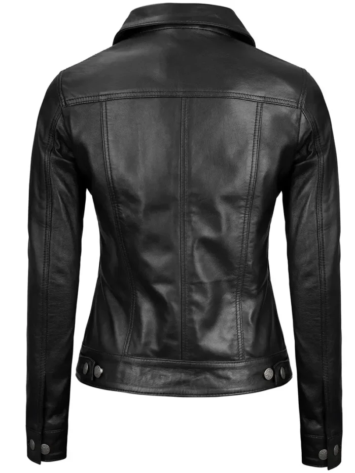 Fernando Women's Black Leather Trucker Jacket – Stylish, Durable & Timeless Outerwear - Image 2