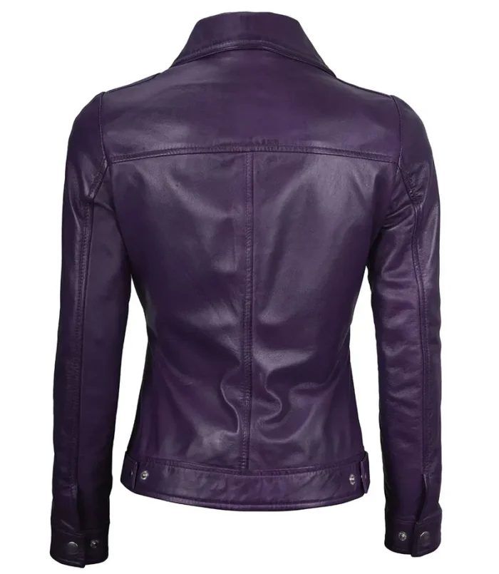 Women's Harrington Deep Purple Leather Jacket – Bold, Stylish & Premium Outerwear - Image 2