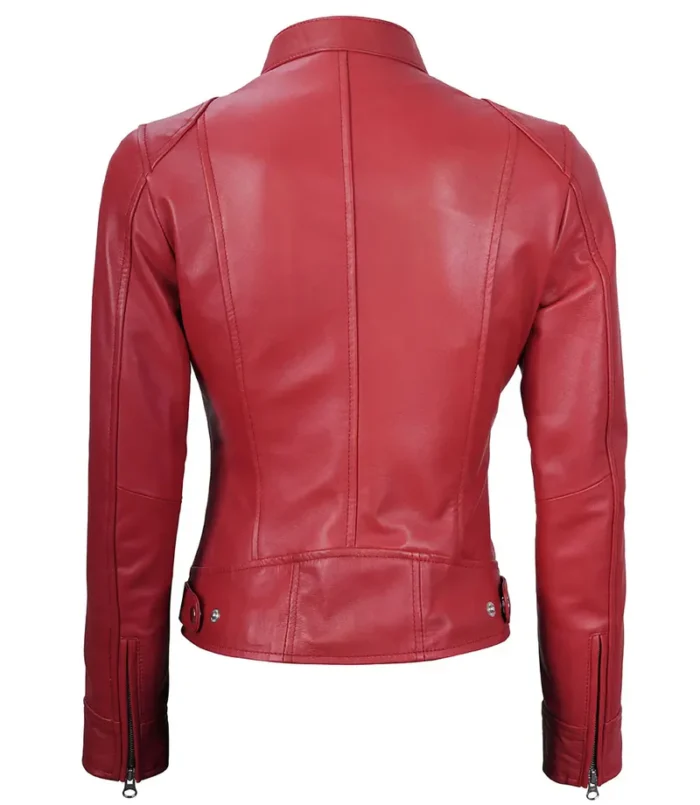 Women's Red Leather Café Racer Jacket – Slim Fit, Bold & Stylish Outerwear - Image 2