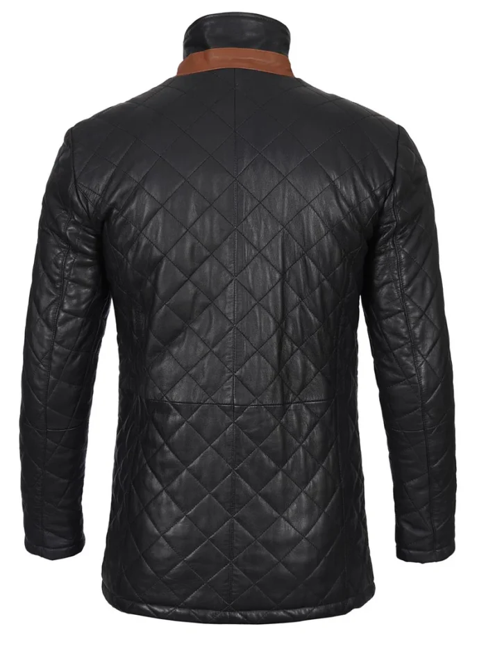Glen Men's Black Quilted Leather Coat – Premium Real Lambskin with Modern Design - Image 2