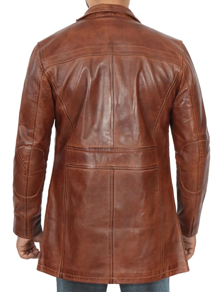 Bristol Men's Vintage Cognac Brown Leather Car Coat – Timeless Style & Premium Winter Outerwear - Image 2