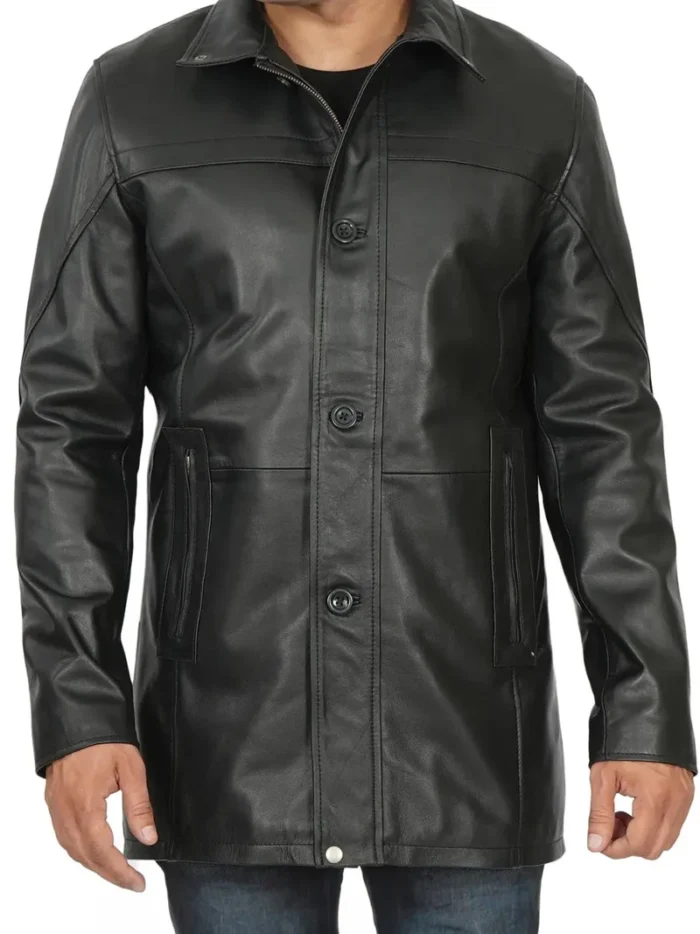 Bristol Men's Black Leather Car Coat – Premium Stylish Outerwear for Cold Weather - Image 3