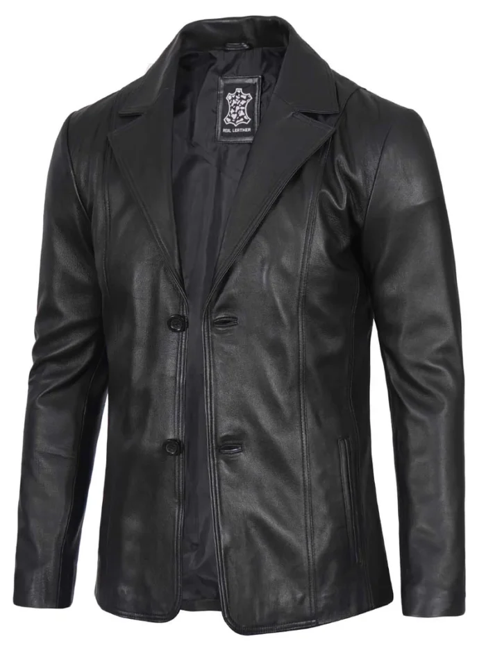 Surrey Men's Black Leather Blazer – Premium Stylish Outerwear for Formal & Casual Wear - Image 3