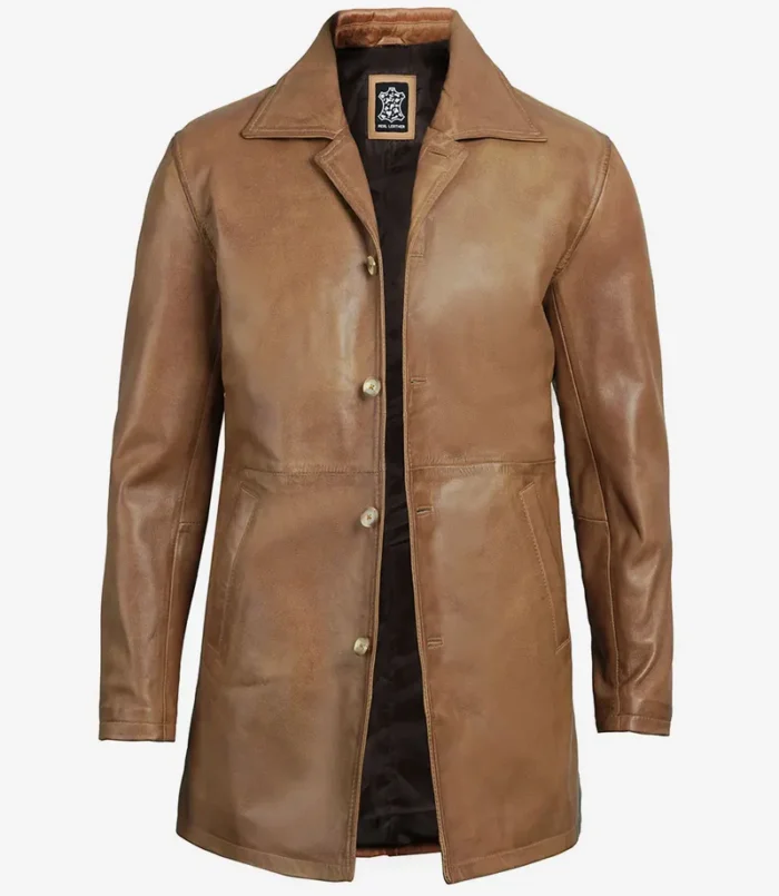 Winchester Men's Camel Brown 3/4-Length Leather Car Coat – Classic & Stylish Winter Outerwear - Image 3