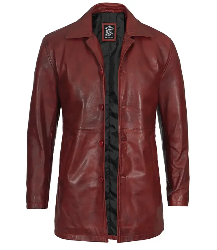 Maroon Real Lambskin Leather Car Coat for Men – Stylish & Durable Outerwear - Image 4