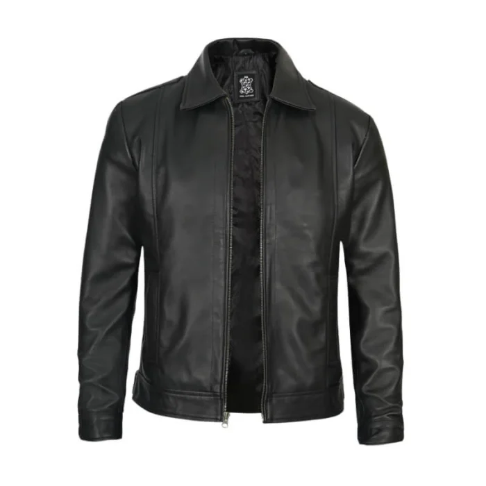 Reeves Men's Black Harrington Vintage Leather Jacket – Timeless Style & Premium Quality - Image 3