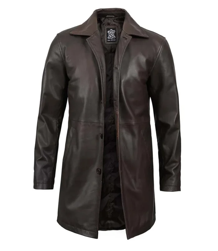 Winchester Men's Distressed Dark Brown Leather Car Coat – Premium Winter Outerwear for a Timeless Look - Image 3