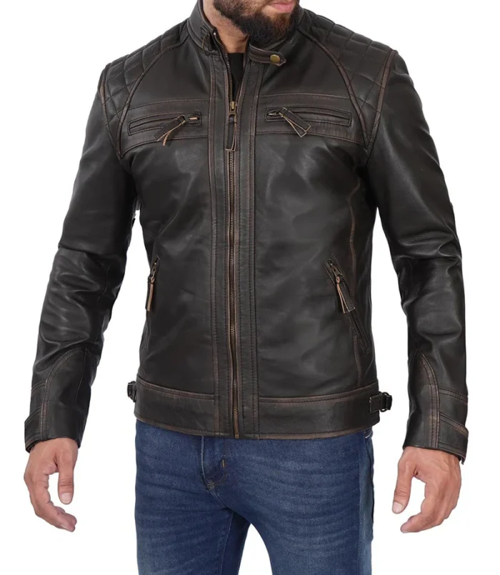 Diamond Men's Distressed Brown Vintage Motorcycle Jacket – Rugged Style & Ultimate Comfort - Image 3