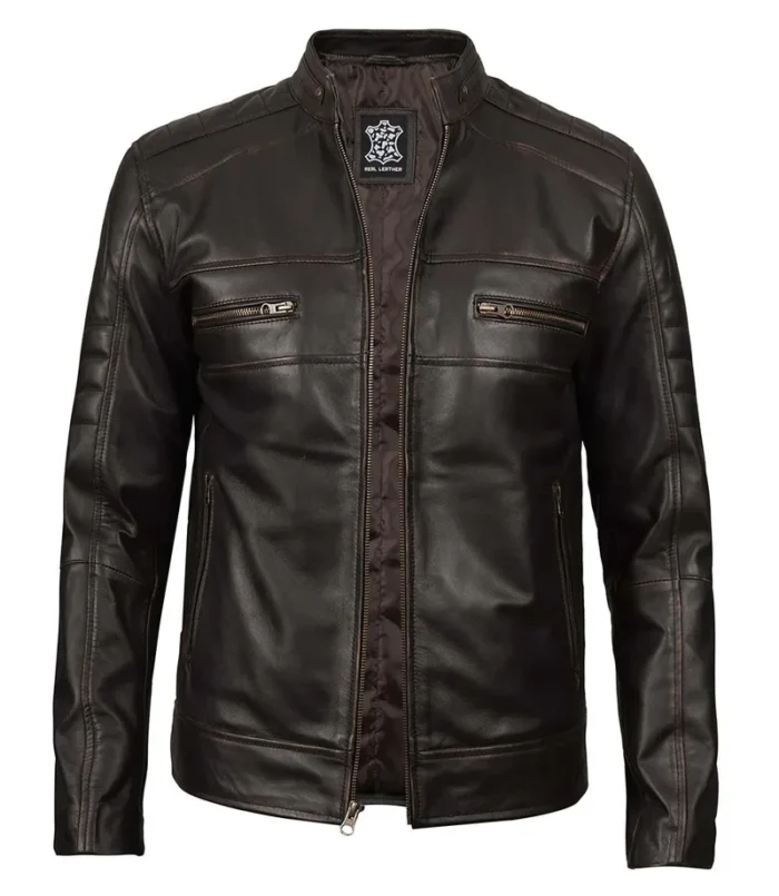 Men's Brown Rub Off Cafe Racer Leather Jacket – Vintage Style & Premium Quality - Image 3