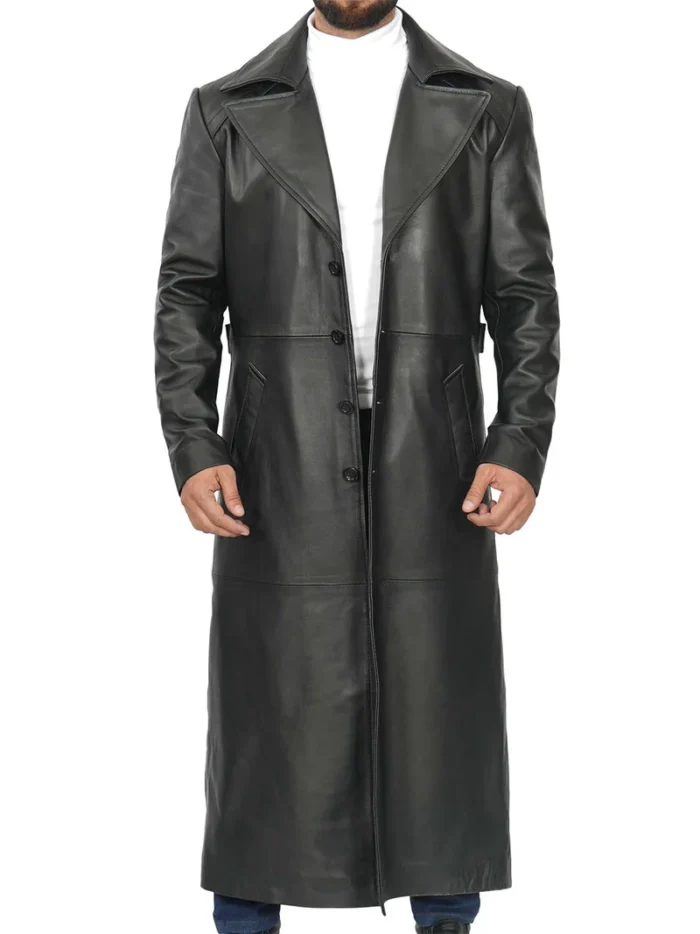 Jackson Men's Black Leather Long Coat – Stylish & Durable Winter Outerwear for Men - Image 3