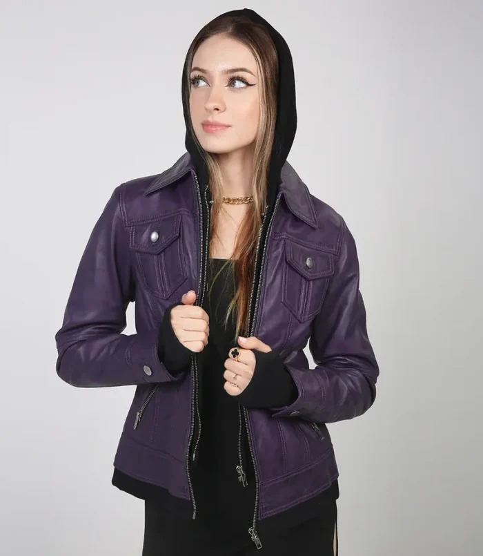 Women's Black Leather Motorcycle Jacket with Hood – Stylish & Durable Outerwear for Every Ride