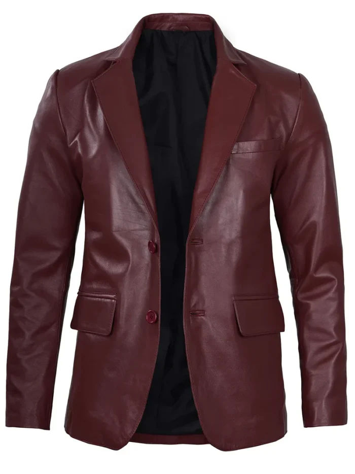 Men's Maroon Leather Blazer – Bold, Stylish & Premium Leather Outerwear - Image 3