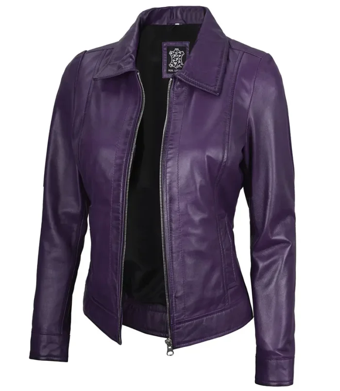 Women's Harrington Deep Purple Leather Jacket – Bold, Stylish & Premium Outerwear - Image 3