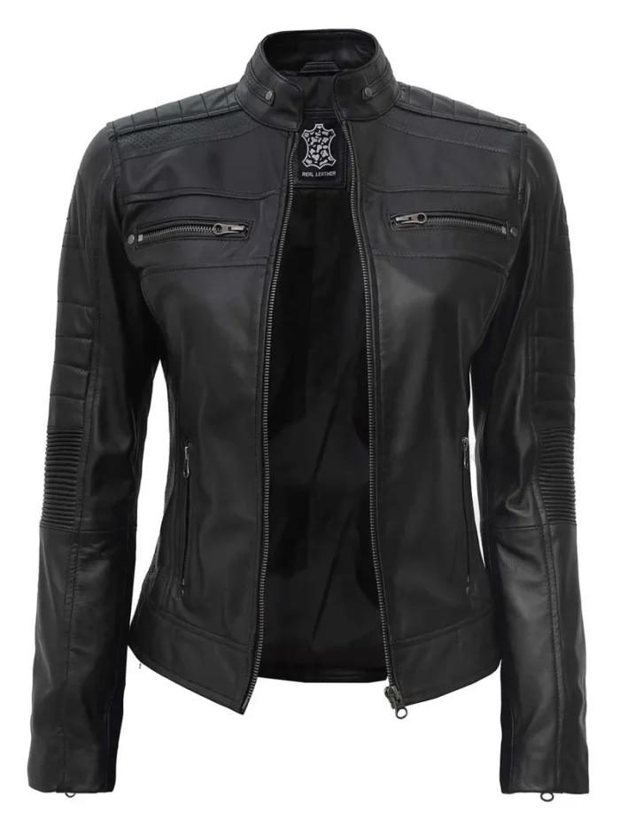 Austin Tall Women Black Café Racer Leather Jacket – Stylish, Slim Fit, Premium Outerwear - Image 3