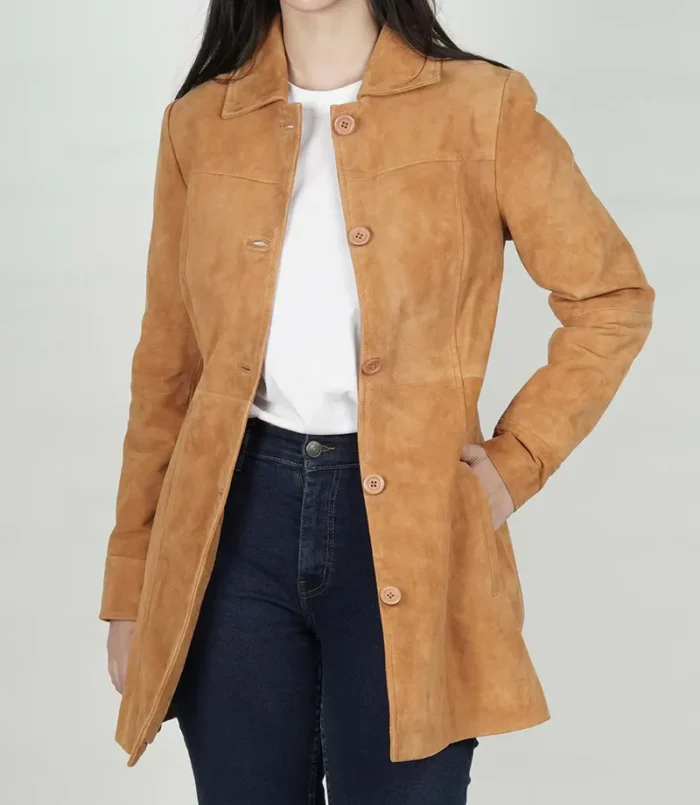 Kandis Brown Women's Suede Car Coat – Elegant, Timeless & Premium Outerwear - Image 3