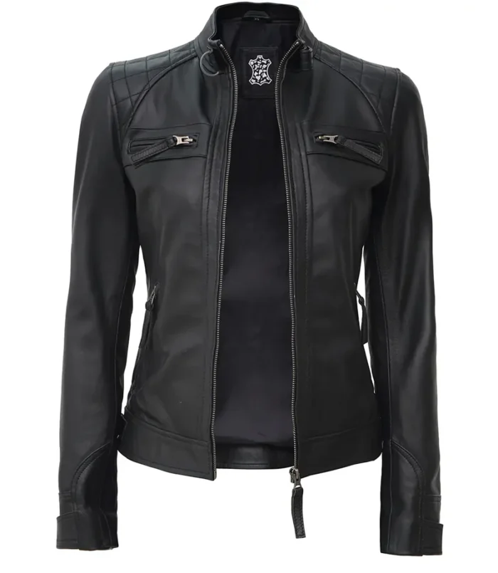 Johnson Tall Women Black Café Racer Leather Jacket – Sleek, Slim Fit, Premium Moto-Inspired Outerwear - Image 3