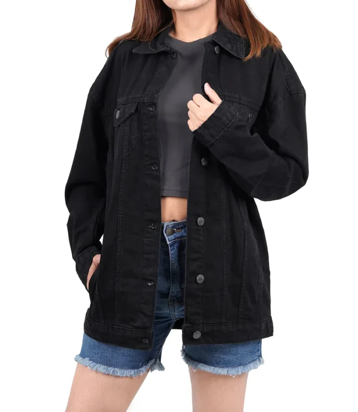 Women's Black Oversized Denim Jacket – Stylish & Trendy Casual Outerwear - Image 3