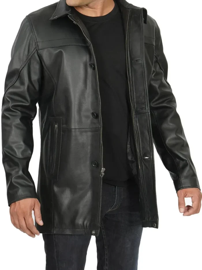 Bristol Men's Black Leather Car Coat – Premium Stylish Outerwear for Cold Weather - Image 4