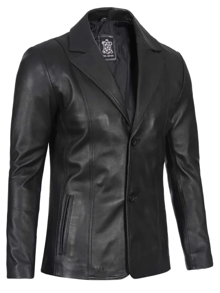 Surrey Men's Black Leather Blazer – Premium Stylish Outerwear for Formal & Casual Wear - Image 4