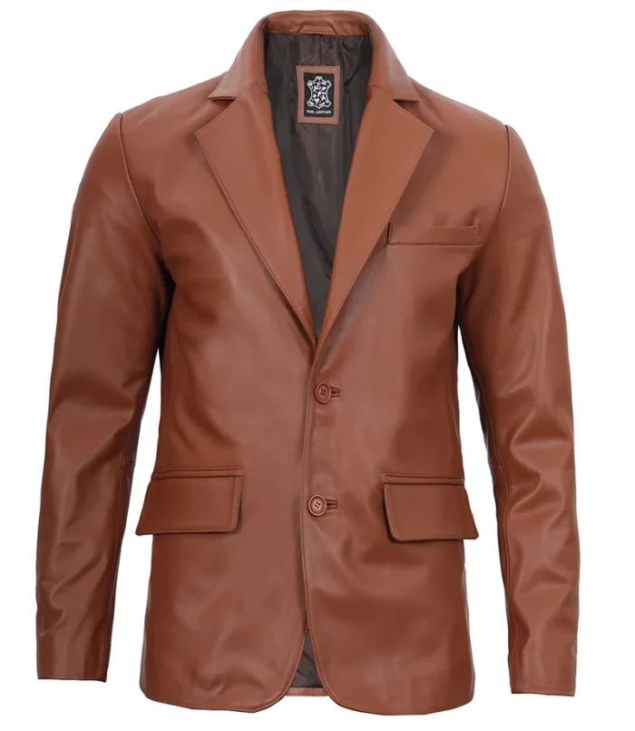 Men's Cognac Brown Real Leather Blazer – Premium Stylish Outerwear for Modern Sophistication - Image 4