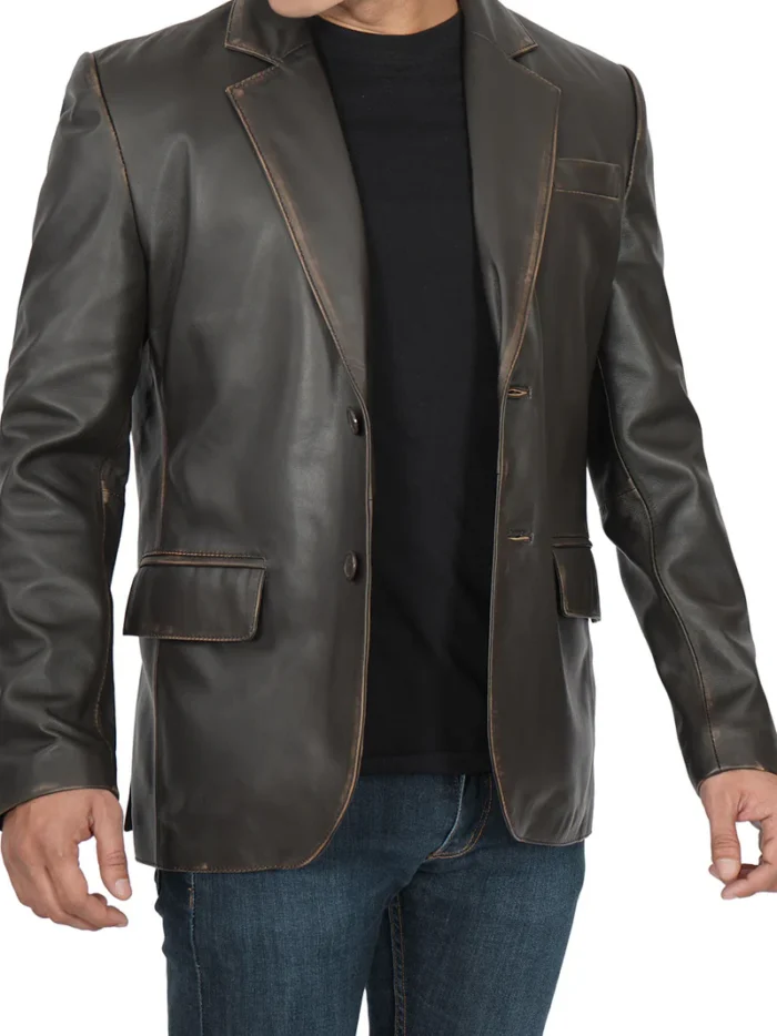 Men's Dark Brown Real Leather Blazer – Premium & Stylish Outerwear for Sophisticated Looks - Image 4