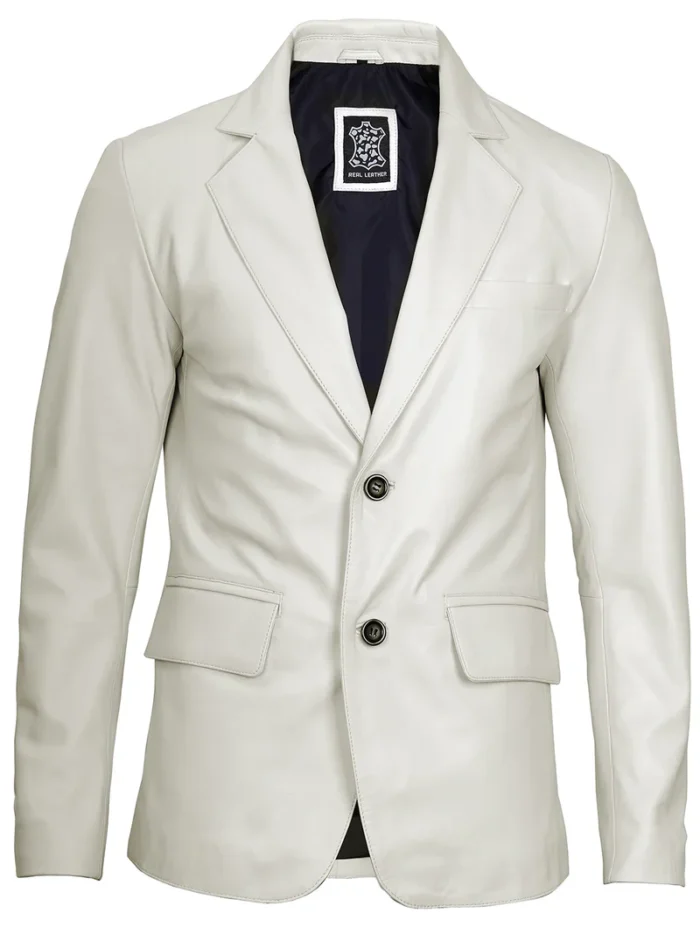 Men's Two Buttons Off White Leather Blazer – Elegant & Modern Outerwear for Every Occasion - Image 4