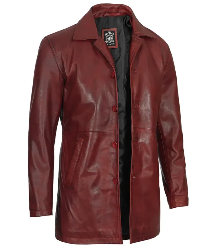 Maroon Real Lambskin Leather Car Coat for Men – Stylish & Durable Outerwear - Image 5