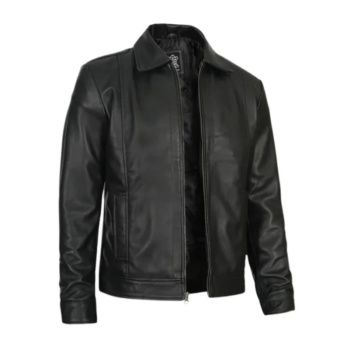 Reeves Men's Black Harrington Vintage Leather Jacket – Timeless Style & Premium Quality - Image 4