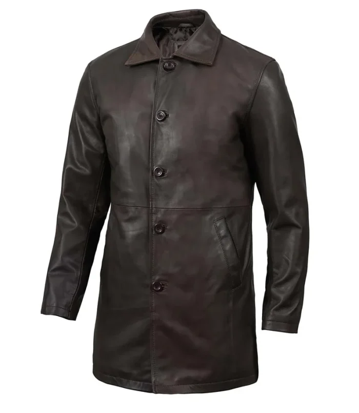 Winchester Men's Distressed Dark Brown Leather Car Coat – Premium Winter Outerwear for a Timeless Look - Image 4