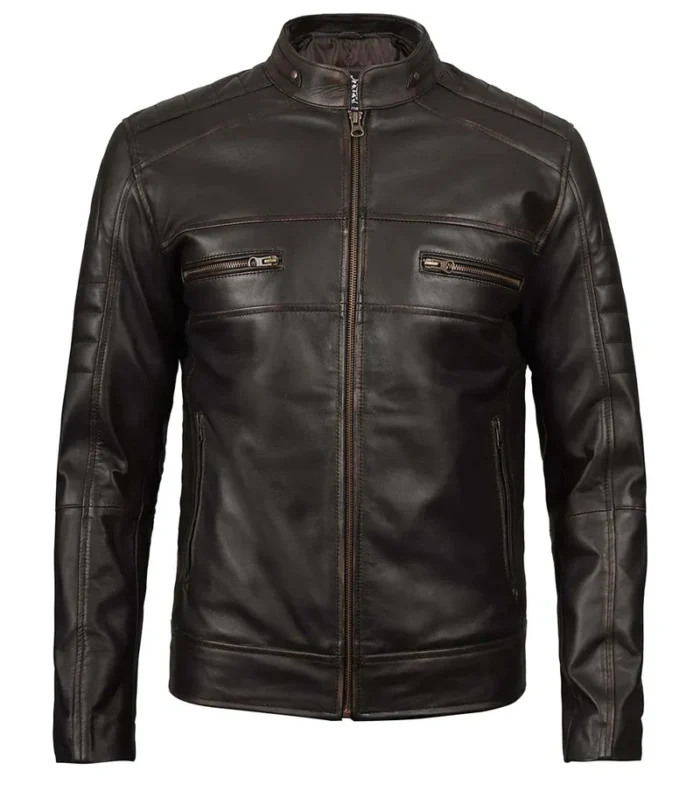 Men's Brown Rub Off Cafe Racer Leather Jacket – Vintage Style & Premium Quality - Image 4