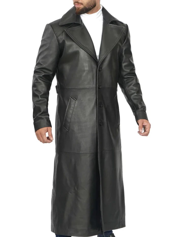 Jackson Men's Black Leather Long Coat – Stylish & Durable Winter Outerwear for Men - Image 4