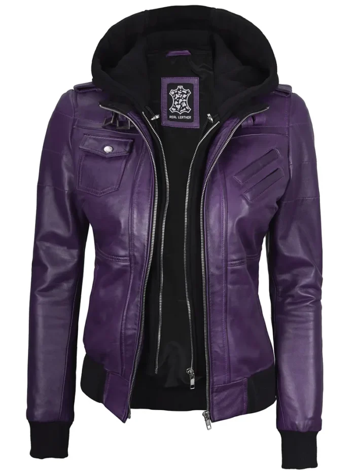 Black Women's Leather Jacket with Hood – Stylish and Cozy Outerwear from Edinburgh - Image 4