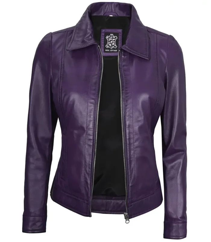 Women's Harrington Deep Purple Leather Jacket – Bold, Stylish & Premium Outerwear - Image 4