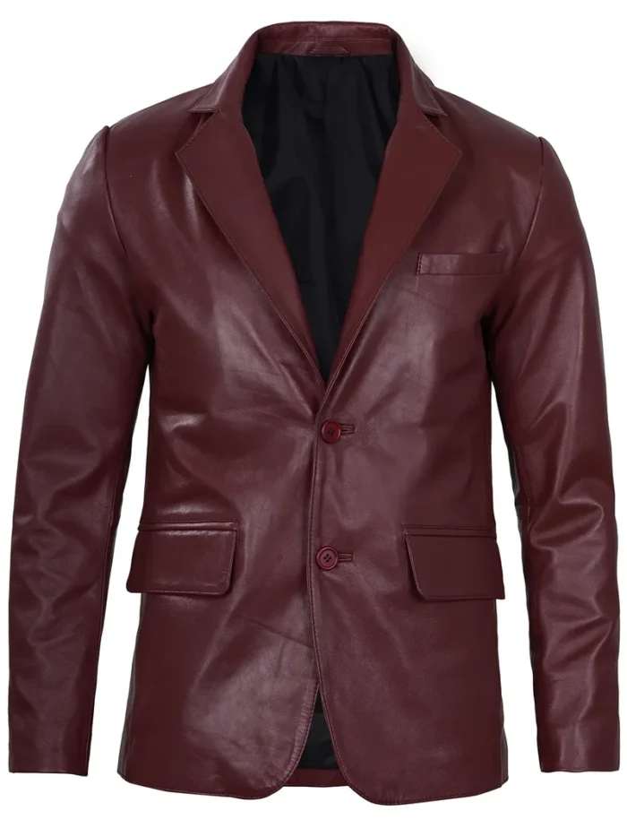 Men's Maroon Leather Blazer – Bold, Stylish & Premium Leather Outerwear - Image 4