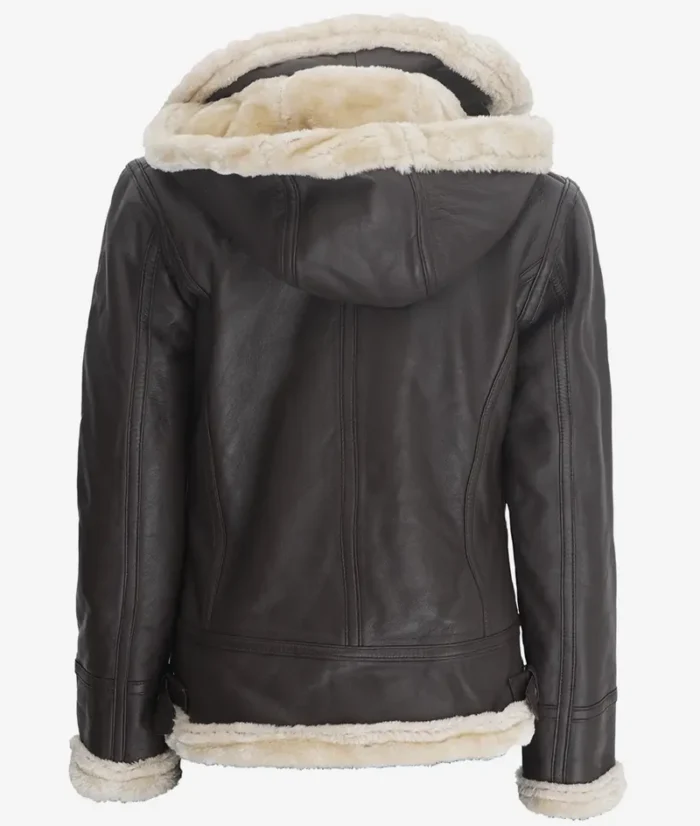 Women's Dark Brown Hooded Shearling Leather Jacket – Warm, Stylish & Cozy Outerwear - Image 4