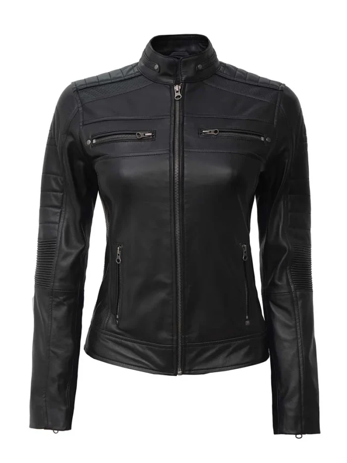 Austin Tall Women Black Café Racer Leather Jacket – Stylish, Slim Fit, Premium Outerwear - Image 4