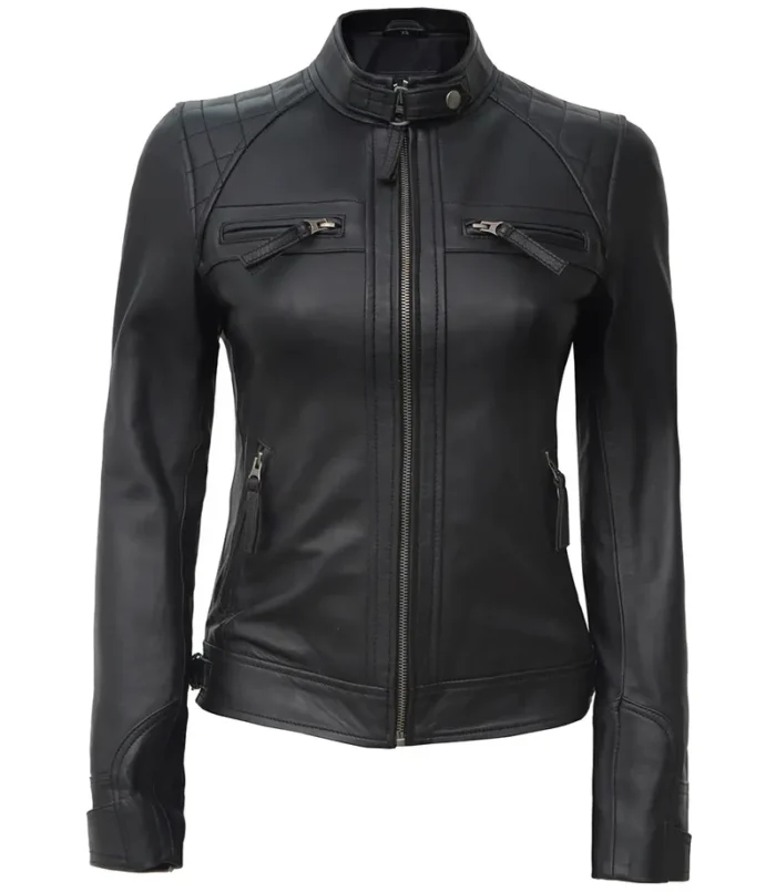 Johnson Tall Women Black Café Racer Leather Jacket – Sleek, Slim Fit, Premium Moto-Inspired Outerwear - Image 4