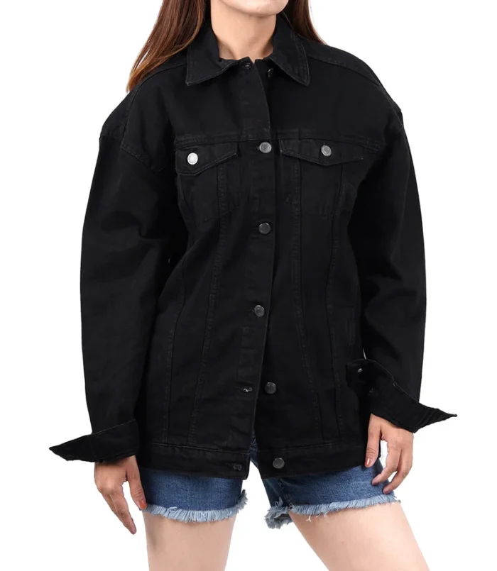 Women's Black Oversized Denim Jacket – Stylish & Trendy Casual Outerwear - Image 4