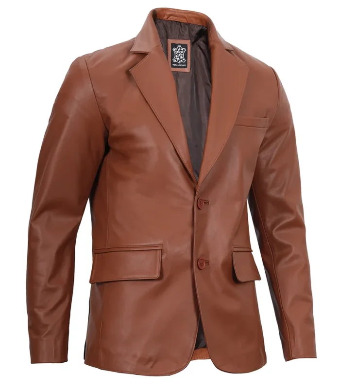 Men's Cognac Brown Real Leather Blazer – Premium Stylish Outerwear for Modern Sophistication - Image 5
