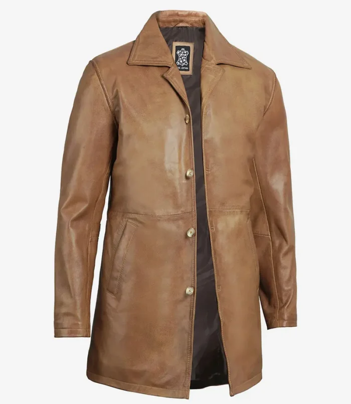 Winchester Men's Camel Brown 3/4-Length Leather Car Coat – Classic & Stylish Winter Outerwear - Image 5