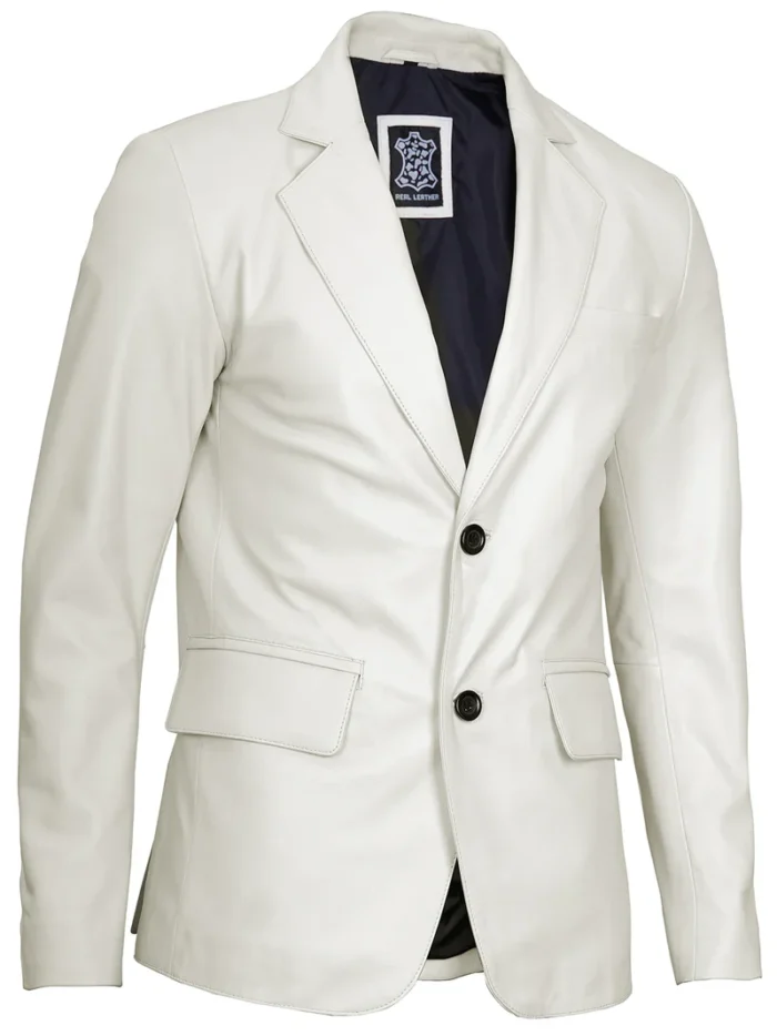 Men's Two Buttons Off White Leather Blazer – Elegant & Modern Outerwear for Every Occasion - Image 5