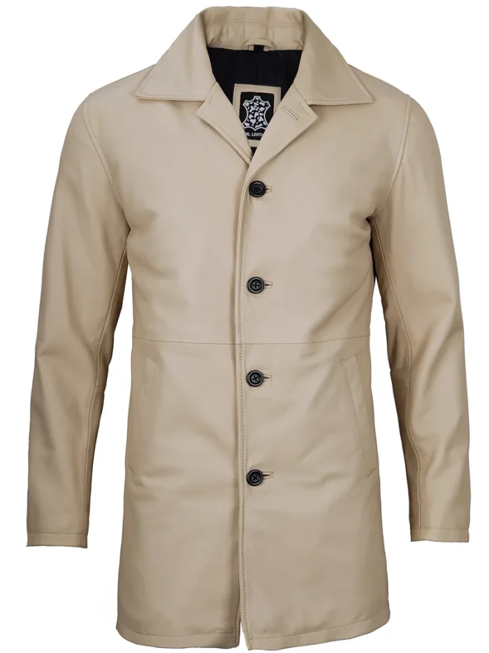 Santiago Beige Real Leather Car Coat for Men – Premium Quality & Timeless Elegance - Image 5