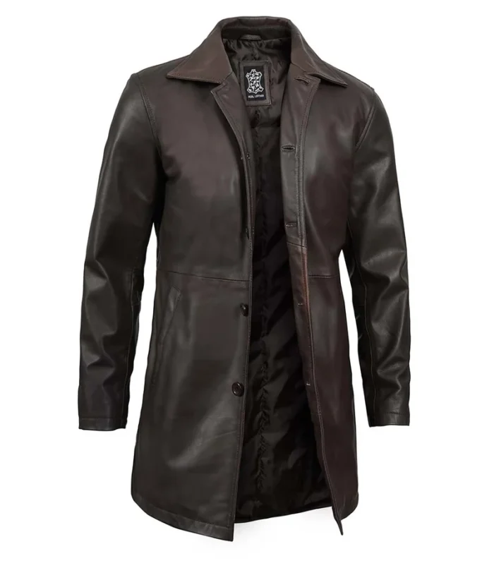 Winchester Men's Distressed Dark Brown Leather Car Coat – Premium Winter Outerwear for a Timeless Look - Image 5