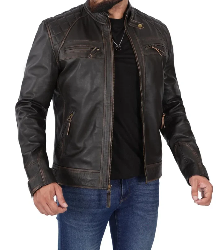 Diamond Men's Distressed Brown Vintage Motorcycle Jacket – Rugged Style & Ultimate Comfort - Image 5