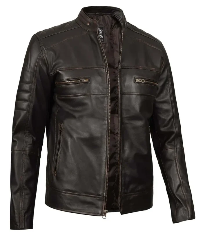 Men's Brown Rub Off Cafe Racer Leather Jacket – Vintage Style & Premium Quality - Image 5