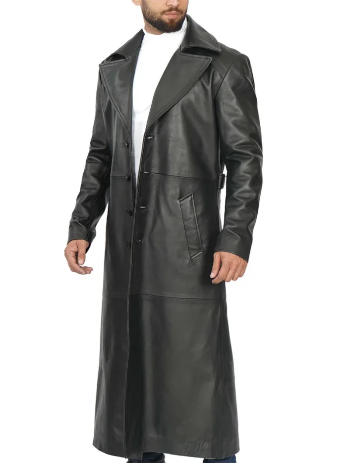 Jackson Men's Black Leather Long Coat – Stylish & Durable Winter Outerwear for Men - Image 5