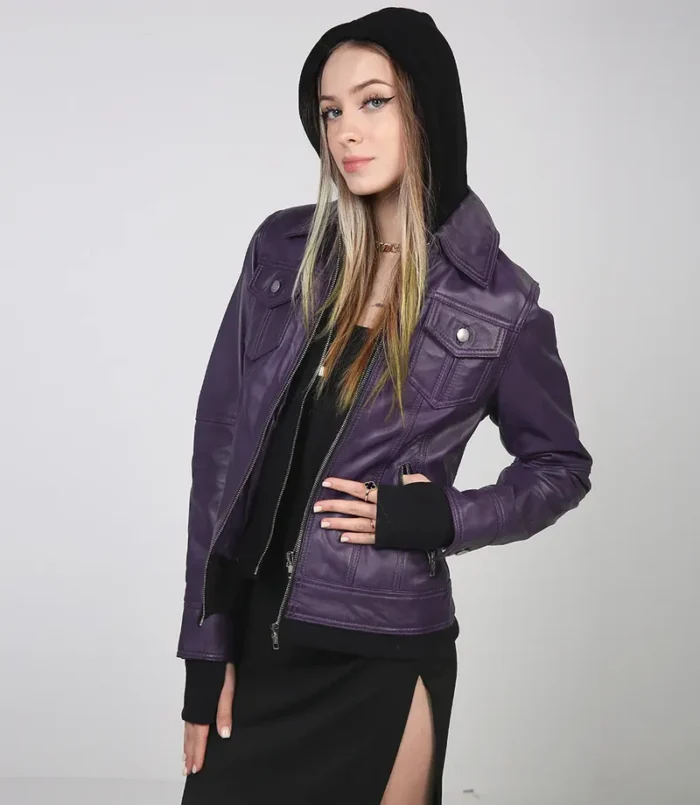 Women's Black Leather Motorcycle Jacket with Hood – Stylish & Durable Outerwear for Every Ride - Image 3