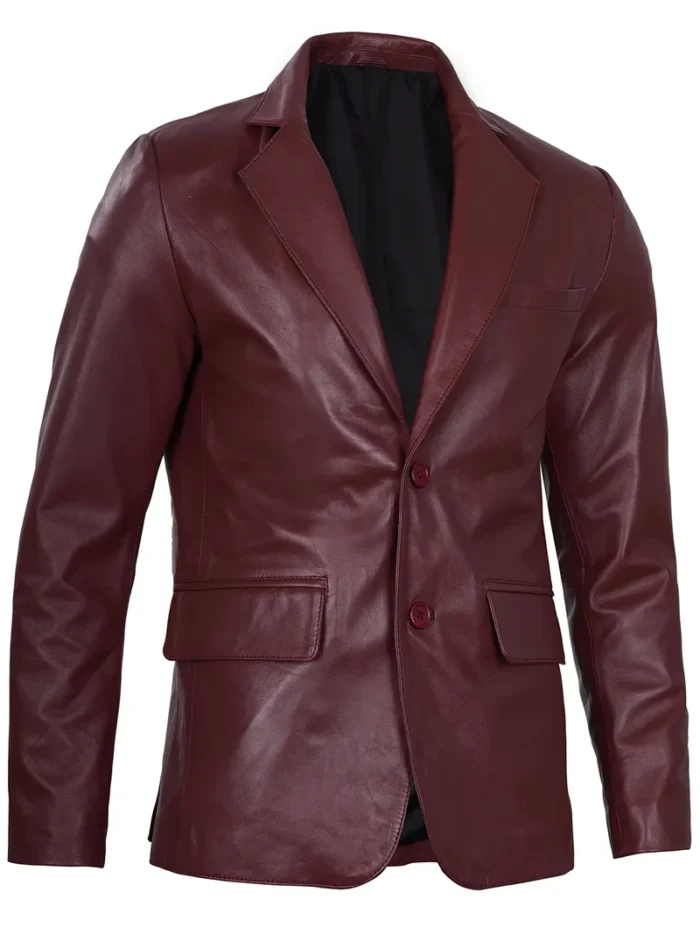 Men's Maroon Leather Blazer – Bold, Stylish & Premium Leather Outerwear - Image 5
