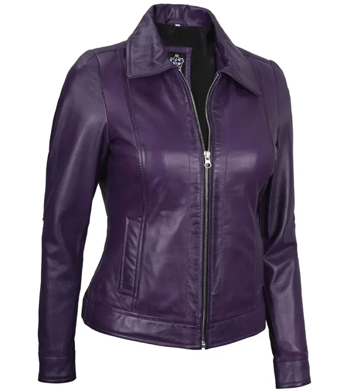 Women's Harrington Deep Purple Leather Jacket – Bold, Stylish & Premium Outerwear - Image 5